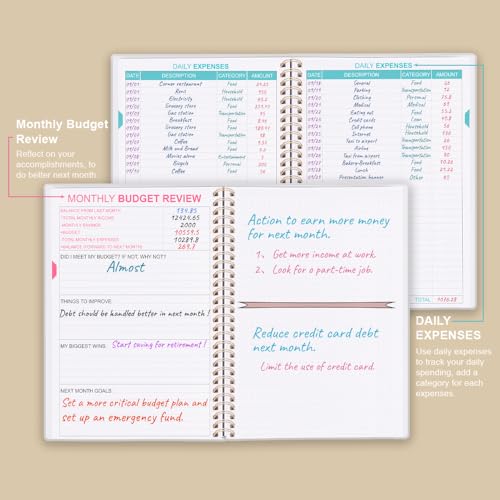 Getvow Budget Planner - Monthly Budget Book with Expense Tracker Notebook, Undated 12 Month Bill Organizer & Finance Planner to Manage Your Money, Account Book with Colorful Tabs, 5.8" x 8.5", Beige - Image 3