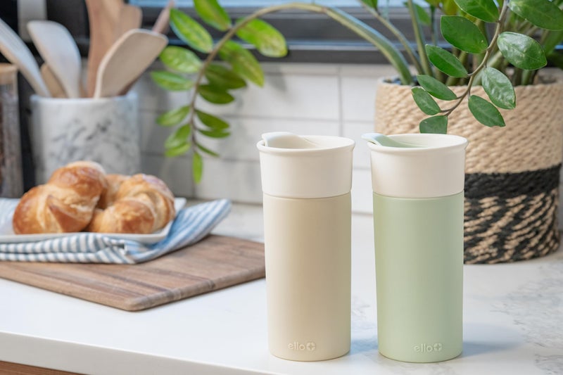 إلو كوب سفر من السيراميك Ello Ogden بسعة 16oz مع غطاء منزلق مقاوم للرذاذ وغطاء سيليكون واقٍ مثالي للقهوة أو الشاي، خالٍ من مادة BPA وآمن للاستخدام في غسالة الأطباق - Image 2