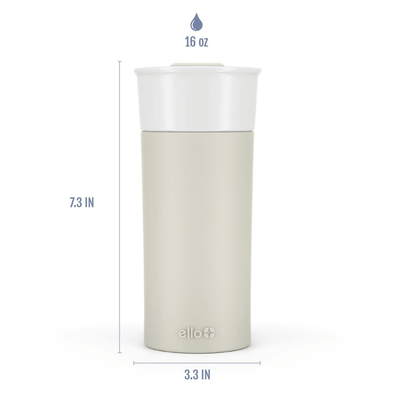 إلو كوب سفر من السيراميك Ello Ogden بسعة 16oz مع غطاء منزلق مقاوم للرذاذ وغطاء سيليكون واقٍ مثالي للقهوة أو الشاي، خالٍ من مادة BPA وآمن للاستخدام في غسالة الأطباق - Image 4