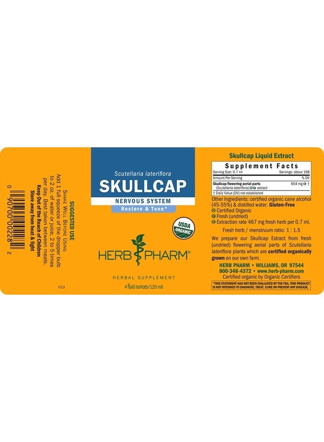 HERB PHARM Certified Organic Skullcap Liquid Extract for Nervous System Support, Organic Cane Alcohol, 4 Ounce - Image 2