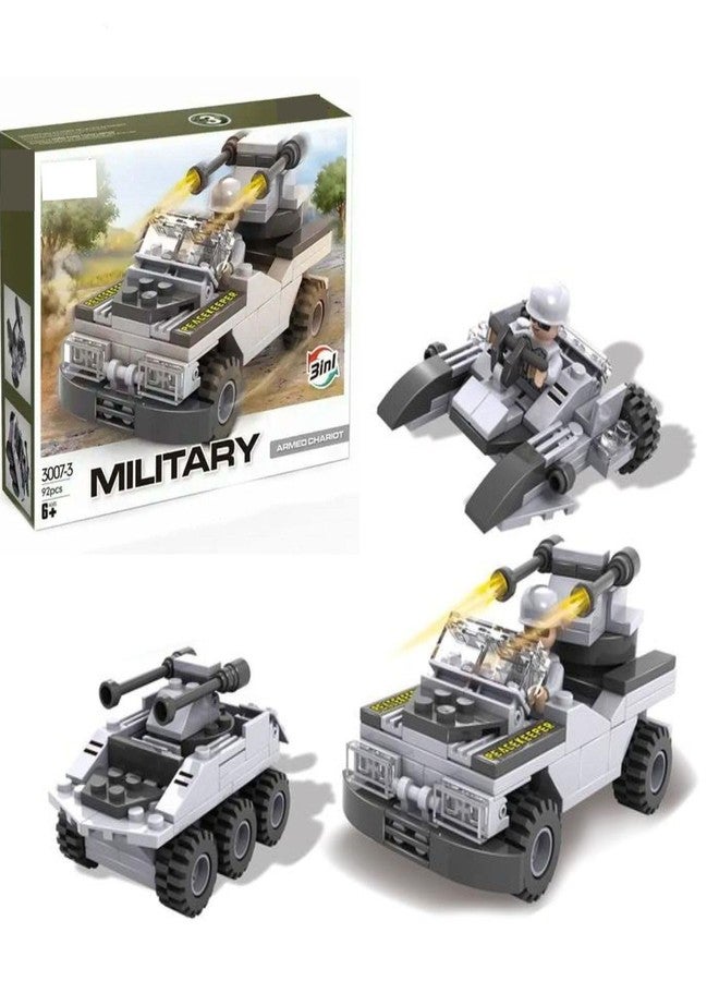 Ruzarth 3 in 1 Military Building Blocks Toy for Kids 6+ Years, Armed Chariot Vehicle Construction Set, STEM Educational Brick Kit, Creative DIY Learning Toy, Birthday Gift for Boys Girls (92+ PCS) - Image 1