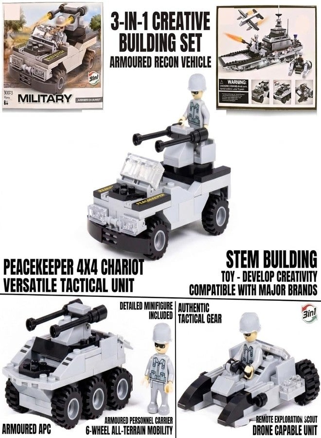 Ruzarth 3 in 1 Military Building Blocks Toy for Kids 6+ Years, Armed Chariot Vehicle Construction Set, STEM Educational Brick Kit, Creative DIY Learning Toy, Birthday Gift for Boys Girls (92+ PCS) - Image 2