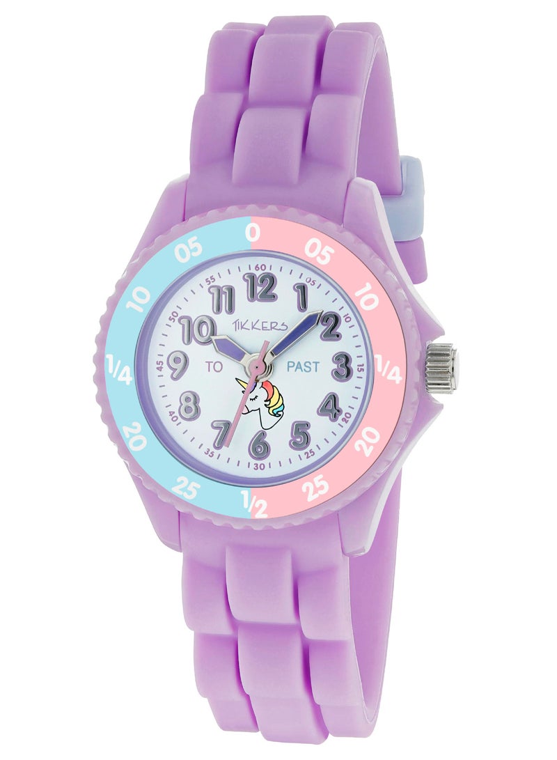 Tikkers Girls Purple Silicone Strap Unicorn Dial Time Teacher Watch - TK0147 - Image 1