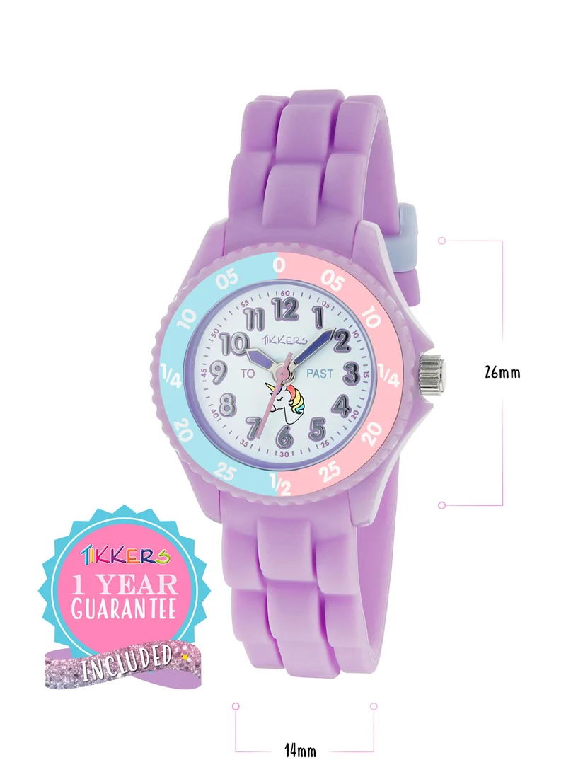 Tikkers Tikkers Girls Purple Silicone Strap Unicorn Dial Time Teacher Watch - TK0147