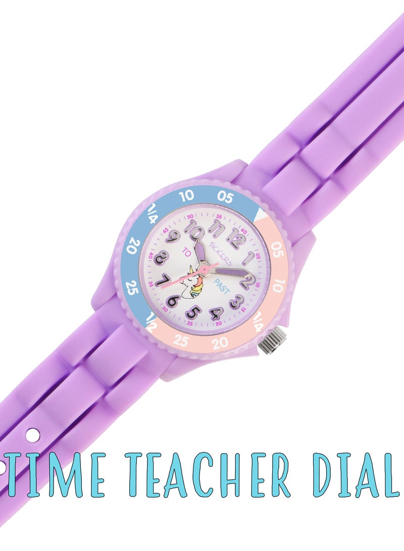 Tikkers Girls Purple Silicone Strap Unicorn Dial Time Teacher Watch - TK0147 - Image 2