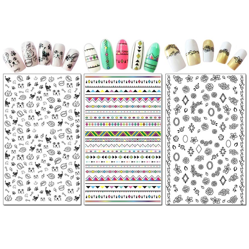 TailaiMei Nail Decals Stickers, 1600+ Pcs Self-Adhesive Tips DIY Nail Art Design Stencil (12 Large Sheets) - Image 5