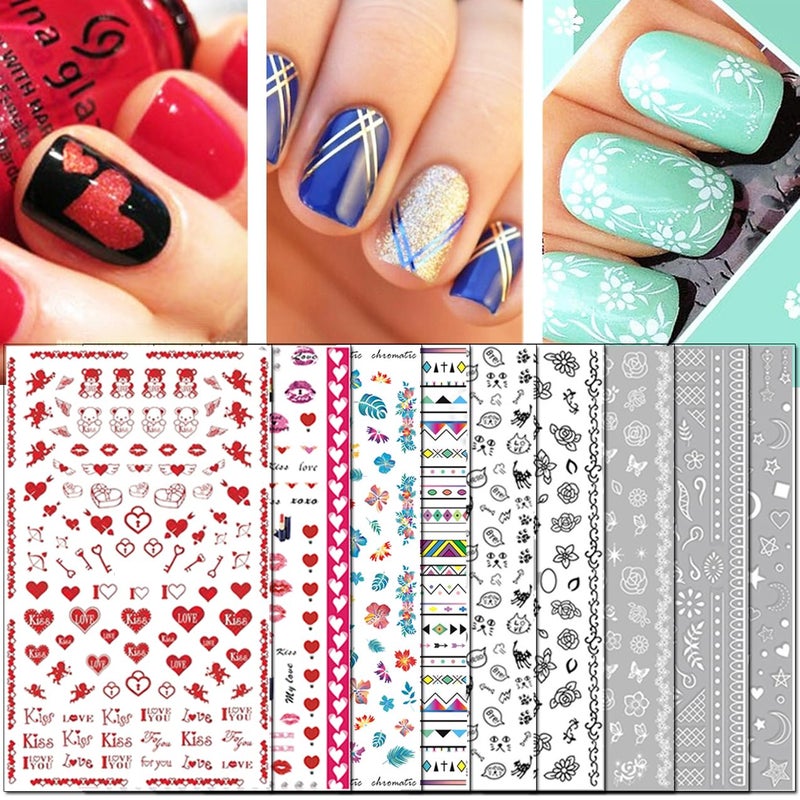 TailaiMei Nail Decals Stickers, 1600+ Pcs Self-Adhesive Tips DIY Nail Art Design Stencil (12 Large Sheets) - Image 1