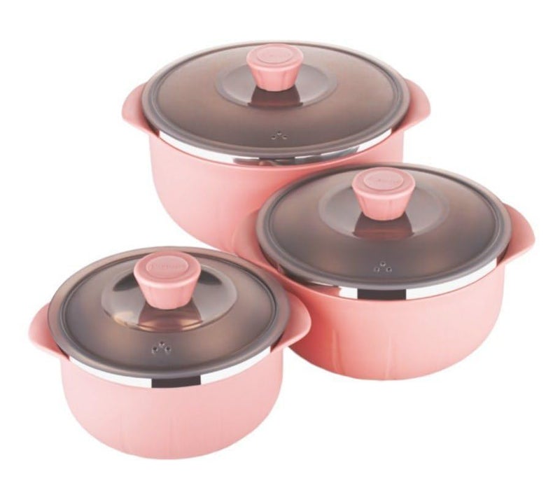 Shrux Shrux Stainless Steel Inner Insulated Casserole Set of 3(1000ml,1400ml,2200ml)|Chapati,Biryani,and Food Storage Bowl Set|Dinning Table Serving Bowl with Lid for Food Keep Hot and Fresh  - Image 1