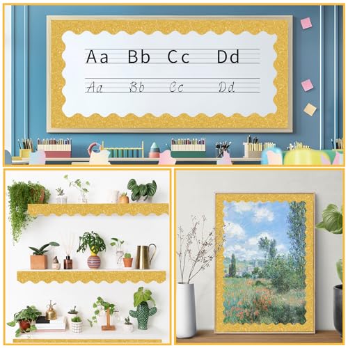 Aurtho 70Ft Shine Scalloped Bulletin Board Border- Gold Bulletin Board Border, Shiny Gold Trim Decorative Roll for Classroom, School, Office, Home - Image 2
