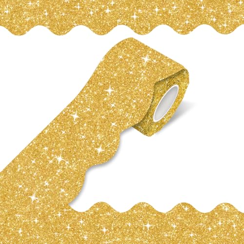 Aurtho 70Ft Shine Scalloped Bulletin Board Border- Gold Bulletin Board Border, Shiny Gold Trim Decorative Roll for Classroom, School, Office, Home - Image 1