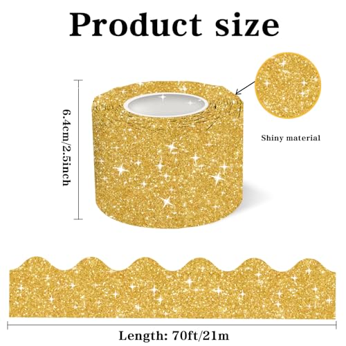 Aurtho 70Ft Shine Scalloped Bulletin Board Border- Gold Bulletin Board Border, Shiny Gold Trim Decorative Roll for Classroom, School, Office, Home - Image 3