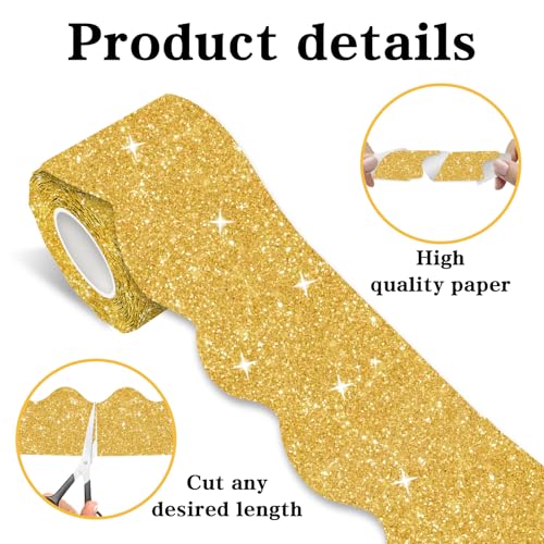 Aurtho 70Ft Shine Scalloped Bulletin Board Border- Gold Bulletin Board Border, Shiny Gold Trim Decorative Roll for Classroom, School, Office, Home - Image 4