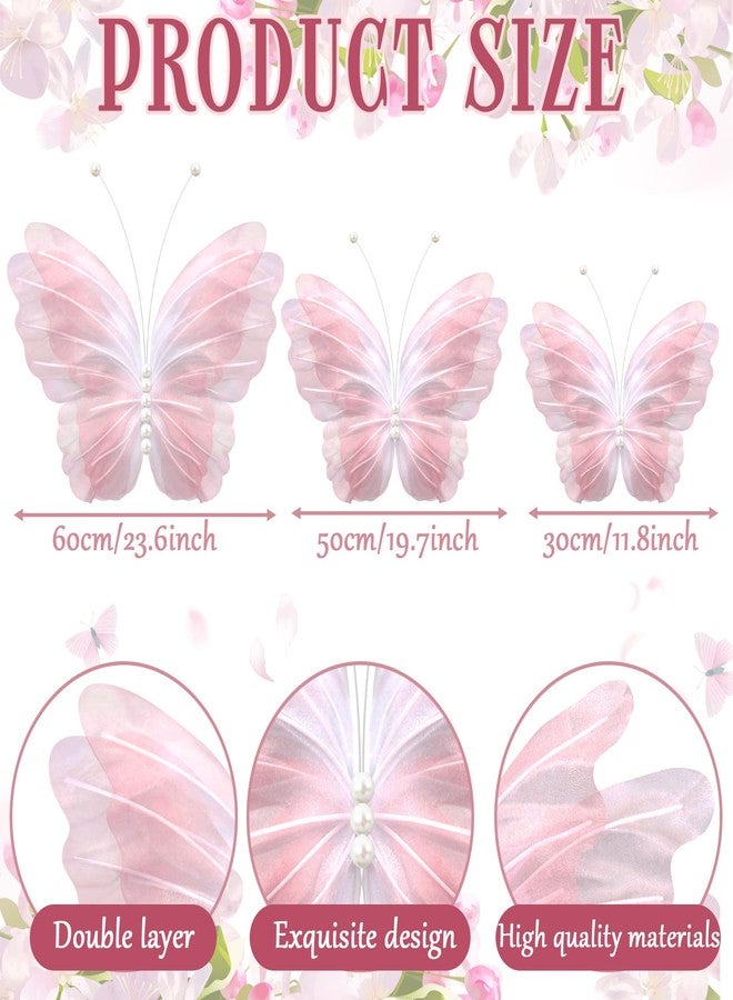 Leinuosen 10 Pcs 24'' 20'' 12'' Large Gradient Pink Pearl Butterfly Decoration 3 Size Giant Mariposas Grandes Para Decor Big 3D Silk Butterfly for Indoor Outdoor Wedding Baby Shower Women Birthday Hanging Decor - Image 2
