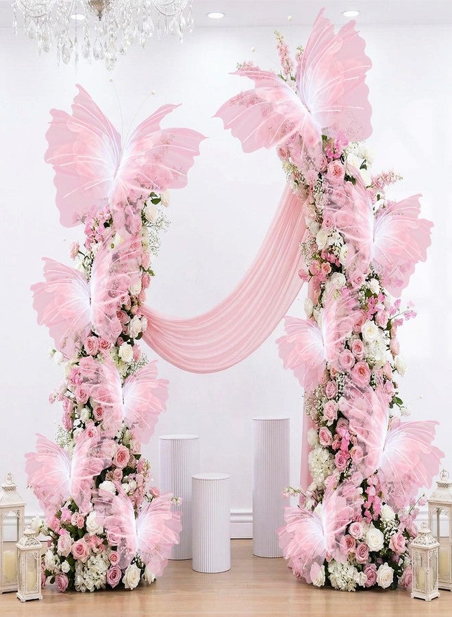 Leinuosen 10 Pcs 24'' 20'' 12'' Large Gradient Pink Pearl Butterfly Decoration 3 Size Giant Mariposas Grandes Para Decor Big 3D Silk Butterfly for Indoor Outdoor Wedding Baby Shower Women Birthday Hanging Decor - Image 1