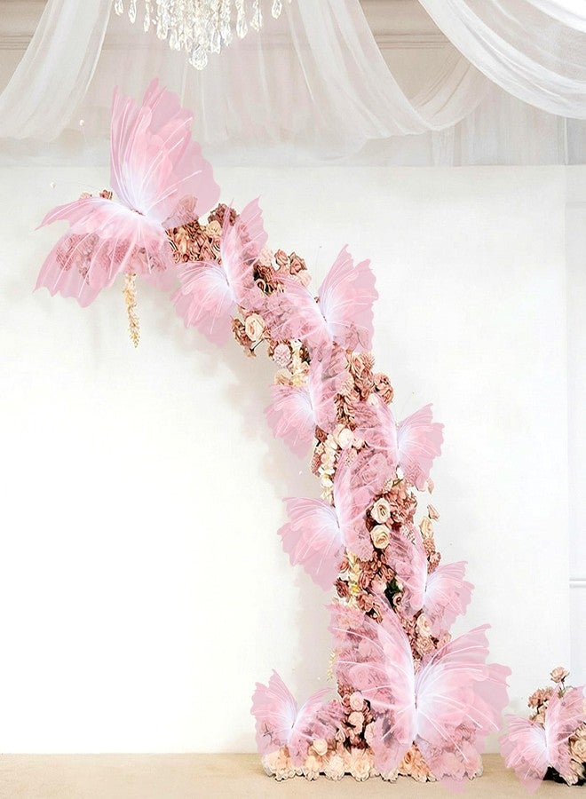 Leinuosen 10 Pcs 24'' 20'' 12'' Large Gradient Pink Pearl Butterfly Decoration 3 Size Giant Mariposas Grandes Para Decor Big 3D Silk Butterfly for Indoor Outdoor Wedding Baby Shower Women Birthday Hanging Decor - Image 4