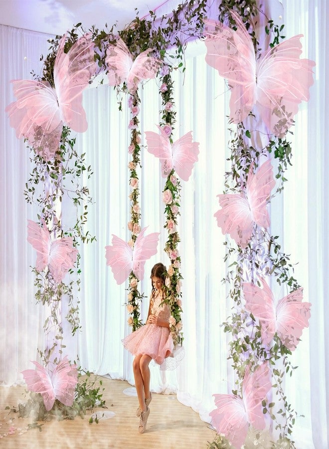 Leinuosen 10 Pcs 24'' 20'' 12'' Large Gradient Pink Pearl Butterfly Decoration 3 Size Giant Mariposas Grandes Para Decor Big 3D Silk Butterfly for Indoor Outdoor Wedding Baby Shower Women Birthday Hanging Decor - Image 3