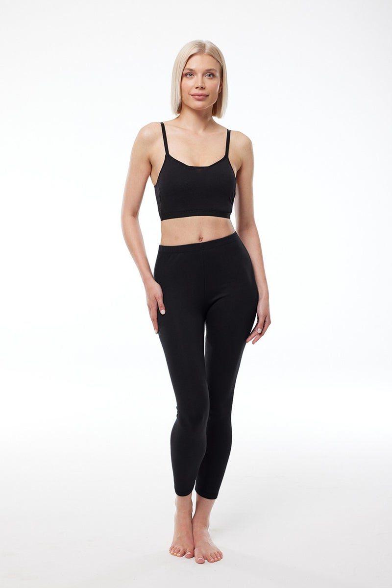 Malabadi Women's Black Modal Winter Long Tights with Ruffle Inside 1903  - Image 1