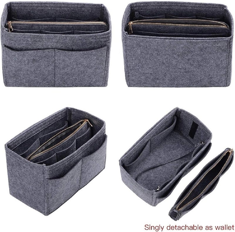 GREENSHEEP Purse Organizer Insert for Handbags, Premium Felt Organizer with Zipper Pocket (X-Large, Grey) - Image 3