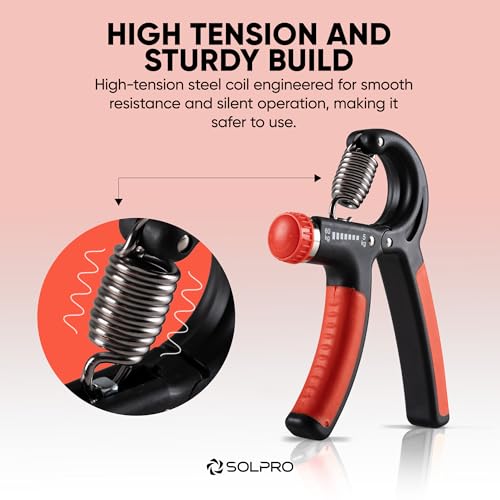 Solpro FirmFlex Adjustable Hand Grip Strengthener for Men & Women | Adjustable 5 to 60 kg Resistance | Forearm, Wrist & Finger Strengthener | Home, Gym & Rehab Workouts (Black/Orange) - Image 2