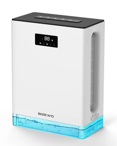 BIZEWO Dehumidifier for Home 980 sqft Queit Dehumidifiers for Basement Bathroom Bedroom with 101 oz Water Tank Large Room Dehumidifier with 2 Working Mode Auto Shut Off 7 Colors LED Light