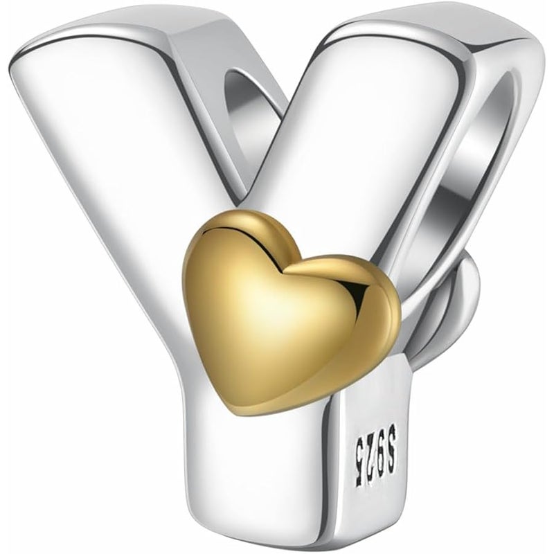 ChenYuTe A~Z Alphabet Charm Letter Beads 925 Sterling Silver with Heart-shaped 5A Cubic Zircon Stones fits European Bracelets Necklace Women Jewelry Gift - Image 1