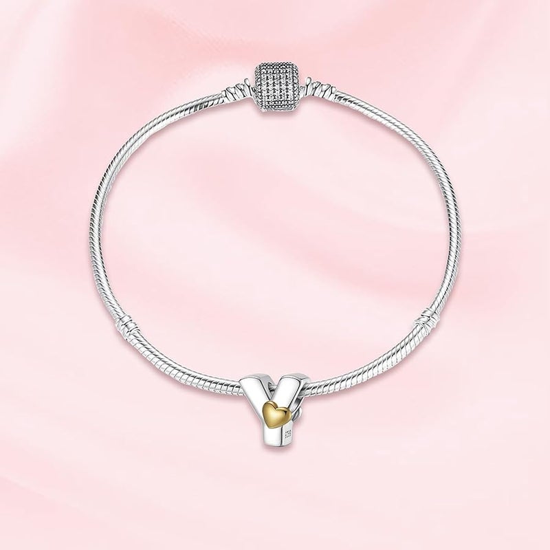 ChenYuTe A~Z Alphabet Charm Letter Beads 925 Sterling Silver with Heart-shaped 5A Cubic Zircon Stones fits European Bracelets Necklace Women Jewelry Gift - Image 3