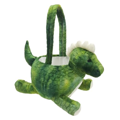 DearSun 3D Dinosaur Plush Basket Easter Egg Hunting Basket Cute Animal Plush Baskets for Easter Decorations Party Supplies Candy Gifts Storage Green - Image 1