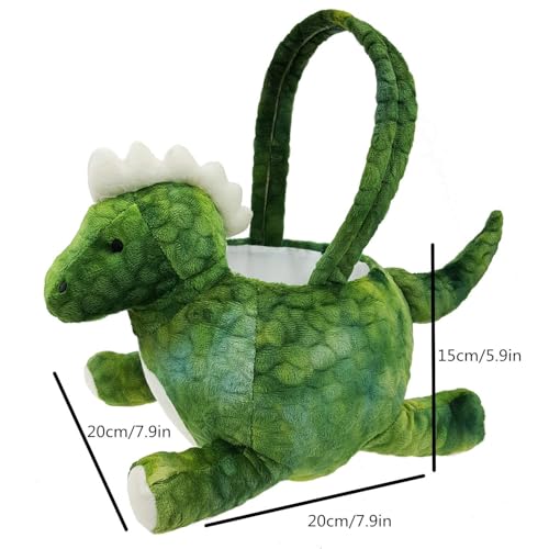 DearSun 3D Dinosaur Plush Basket Easter Egg Hunting Basket Cute Animal Plush Baskets for Easter Decorations Party Supplies Candy Gifts Storage Green - Image 5