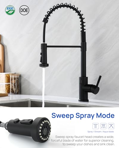 J-HVA Pull Down Kitchen Faucet Sprayer Head Replacement Part, 3 Function with 15 Adapters Pull Out Sink Sprayer Replacement Nozzle, Kitchen Faucet Head Hose Spray Tap Spout, Matte Black - Image 2