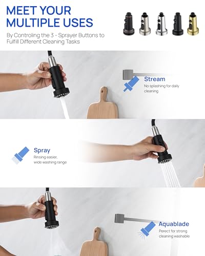 J-HVA Pull Down Kitchen Faucet Sprayer Head Replacement Part, 3 Function with 15 Adapters Pull Out Sink Sprayer Replacement Nozzle, Kitchen Faucet Head Hose Spray Tap Spout, Matte Black - Image 3