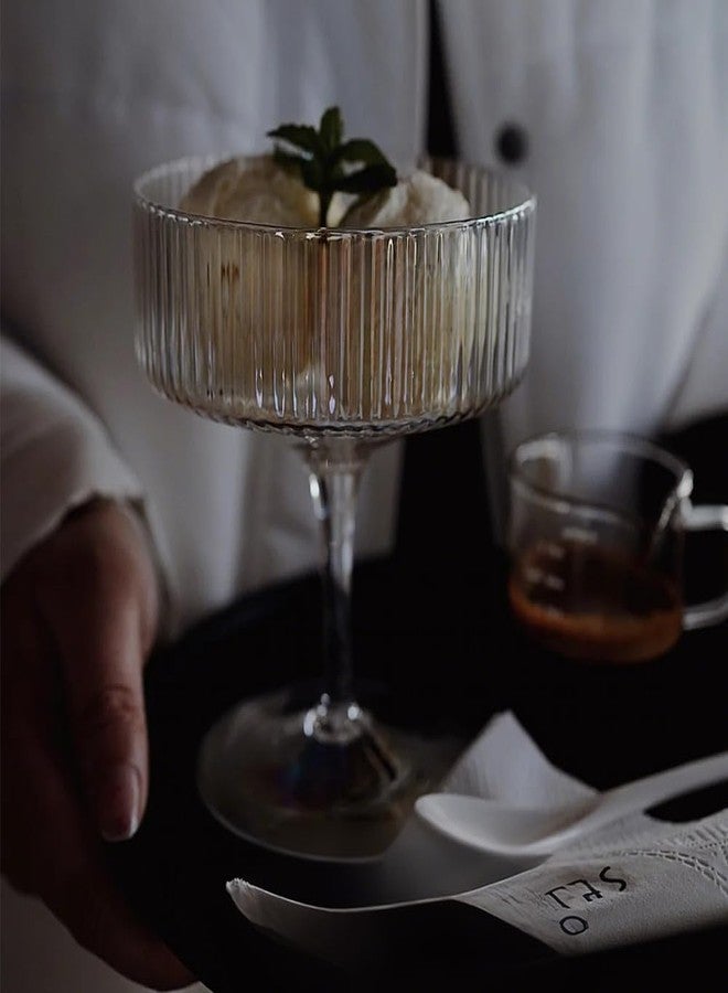 Srgeilzati Ribbed Coupe Glasses Set Of 4 | Espresso Martini Glasses | Vintage Cocktail Glasses | Margarita Glass - Image 4