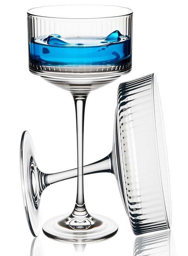 Srgeilzati Ribbed Coupe Glasses Set Of 4 | Espresso Martini Glasses | Vintage Cocktail Glasses | Margarita Glass - Image 1