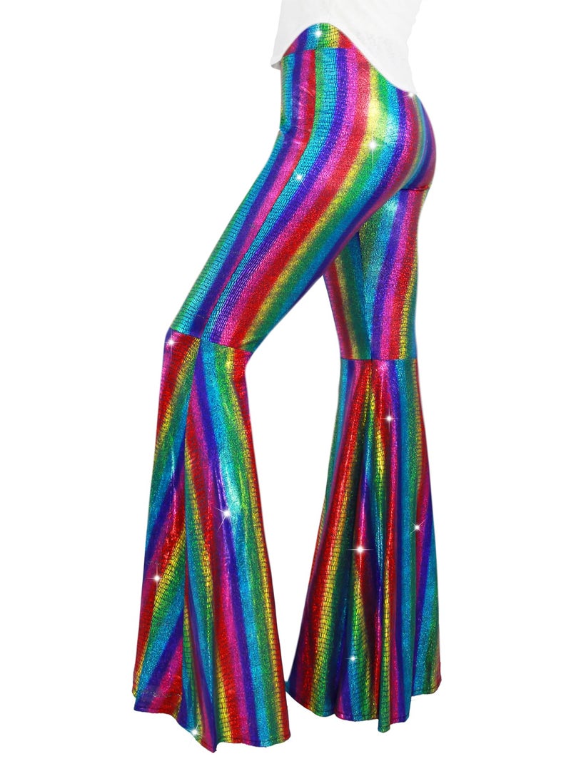 Nawgut Womens Sequin Flare Pant Sparkly High Waisted Leg Bell Bottom Glitter Trousers Night Out Clubwear-X-Large - Image 1