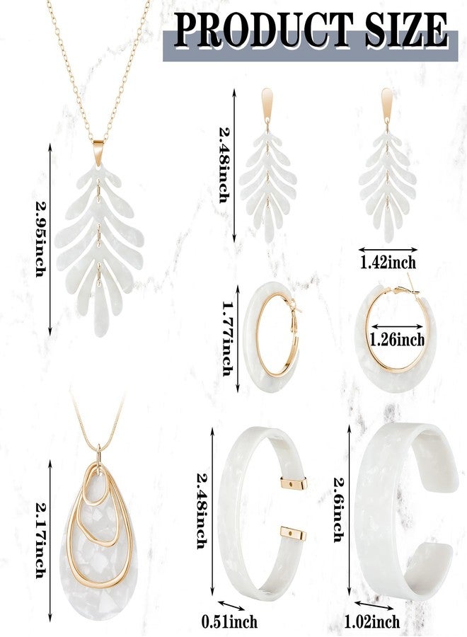 Highergo طقم مجوهرات هايرغو مكون من قطعتين من الأكريليك للنساء، يتضمن أقراطًا وقلادة وسوارًا بتصميم رخامي مزخرف بالزهور، مصنوع من الأكريليك والسبائك والفولاذ المقاوم للصدأ، بدون أحجار كريمة. - Image 3