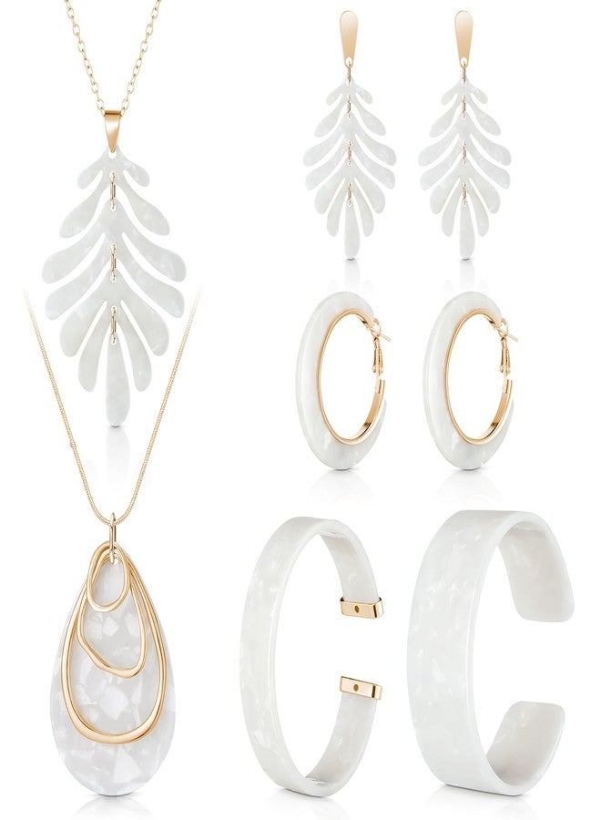 Highergo طقم مجوهرات هايرغو مكون من قطعتين من الأكريليك للنساء، يتضمن أقراطًا وقلادة وسوارًا بتصميم رخامي مزخرف بالزهور، مصنوع من الأكريليك والسبائك والفولاذ المقاوم للصدأ، بدون أحجار كريمة. - Image 1