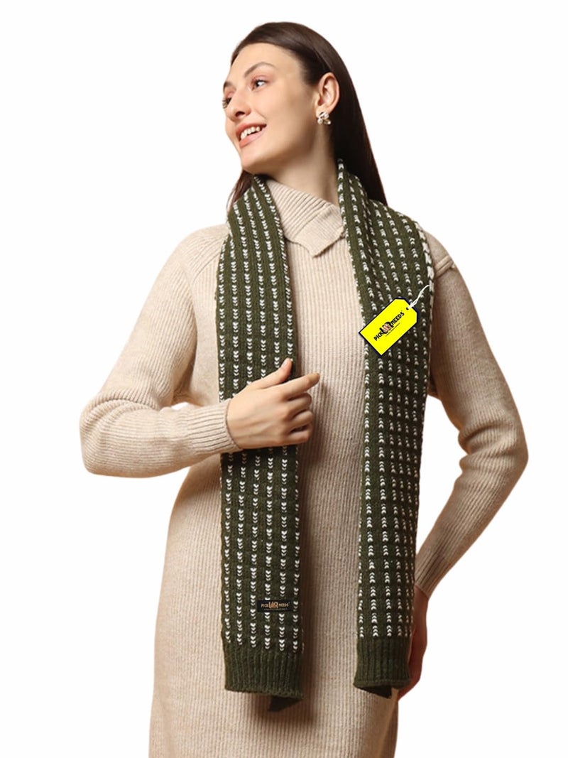 Pick Ur Needs Cozy Knitted Winter Muffler Lightweight Woolen Scarf for Girls & Women's Outdoor Use (Olive) - Image 1