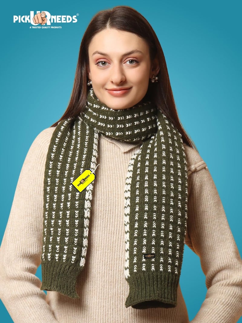 Pick Ur Needs Cozy Knitted Winter Muffler Lightweight Woolen Scarf for Girls & Women's Outdoor Use (Olive) - Image 4