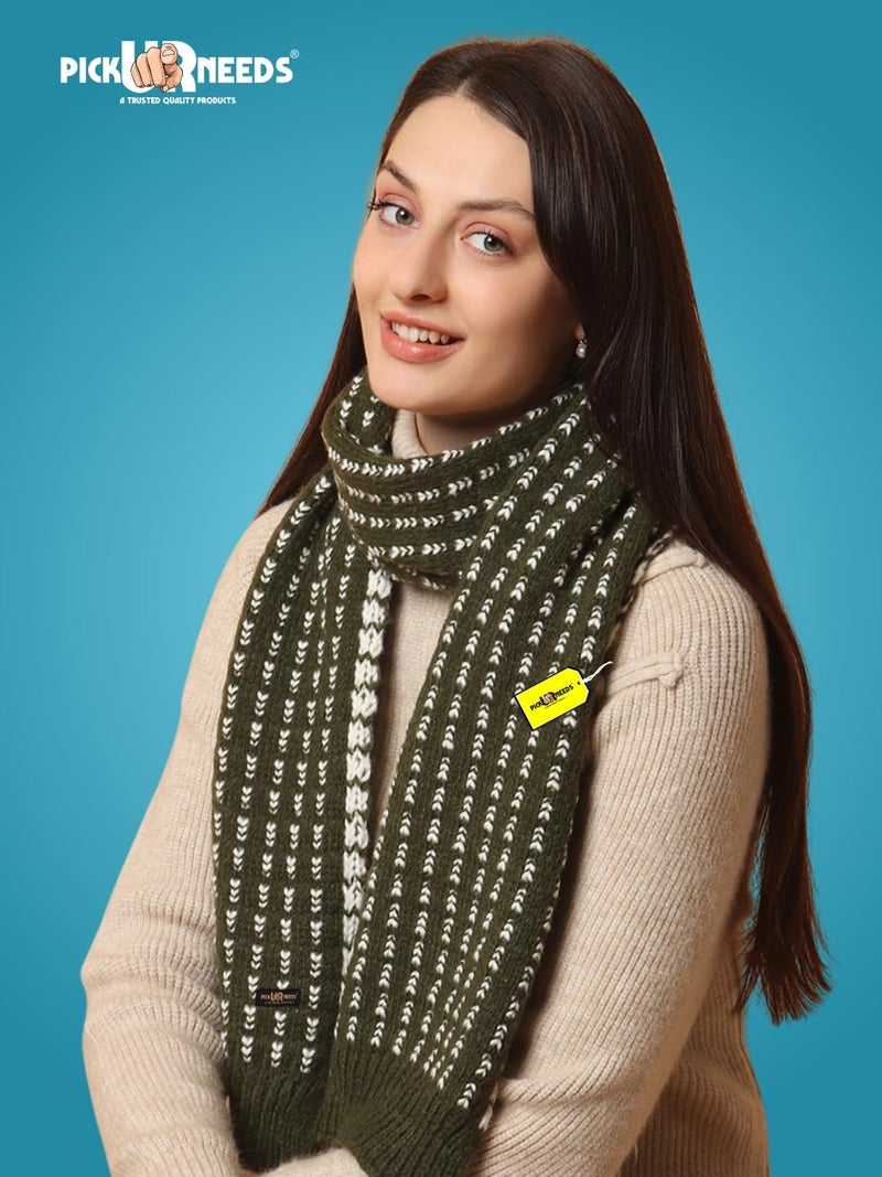 Pick Ur Needs Cozy Knitted Winter Muffler Lightweight Woolen Scarf for Girls & Women's Outdoor Use (Olive) - Image 2