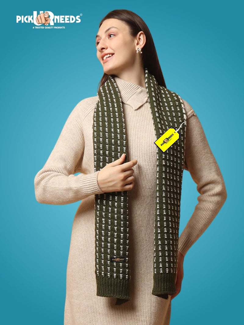 Pick Ur Needs Cozy Knitted Winter Muffler Lightweight Woolen Scarf for Girls & Women's Outdoor Use (Olive) - Image 5