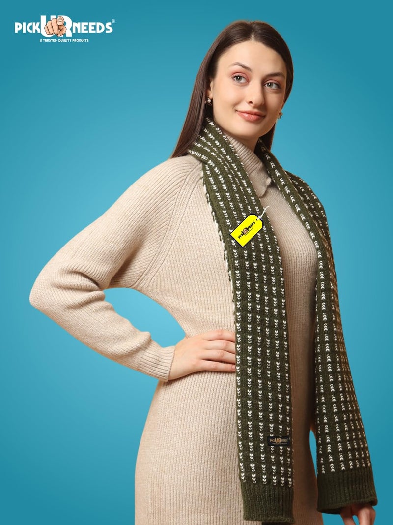 Pick Ur Needs Cozy Knitted Winter Muffler Lightweight Woolen Scarf for Girls & Women's Outdoor Use (Olive) - Image 3