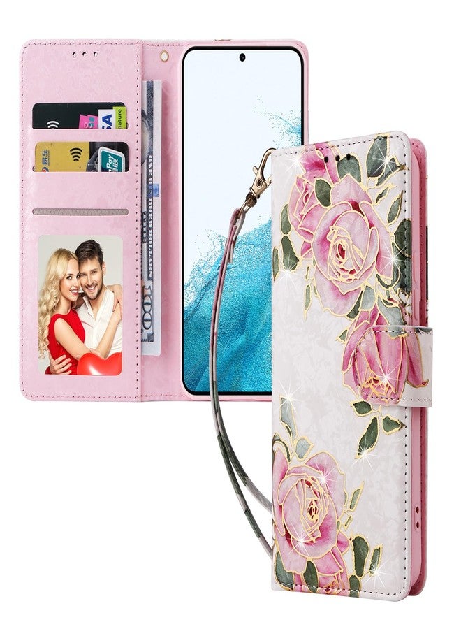 Asuwish Phone Case for Samsung Galaxy S22 5G Wallet Cell Flip Cover with Tempered Glass Screen Protector Flower Card Holder Slot Stand Lanyard Rugged S 22 22S 4G G5 6.1 inch Women Men Rose Flower - Image 2