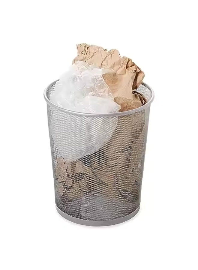 AKC سلة مهملات شبكية – سلة دائرية من الفولاذ الفضي والأسود للمكتب، المنزل، الحمام، غرفة النوم – خفيفة الوزن، متينة، سلة قمامة مفتوحة من الأعلى – أحجام صغيرة/متوسطة/كبيرة (6، فضي - S) - Image 4