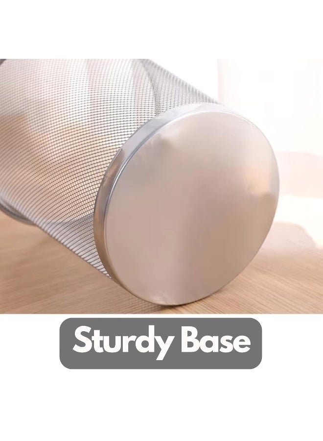 AKC سلة مهملات شبكية – سلة دائرية من الفولاذ الفضي والأسود للمكتب، المنزل، الحمام، غرفة النوم – خفيفة الوزن، متينة، سلة قمامة مفتوحة من الأعلى – أحجام صغيرة/متوسطة/كبيرة (6، فضي - S) - Image 5