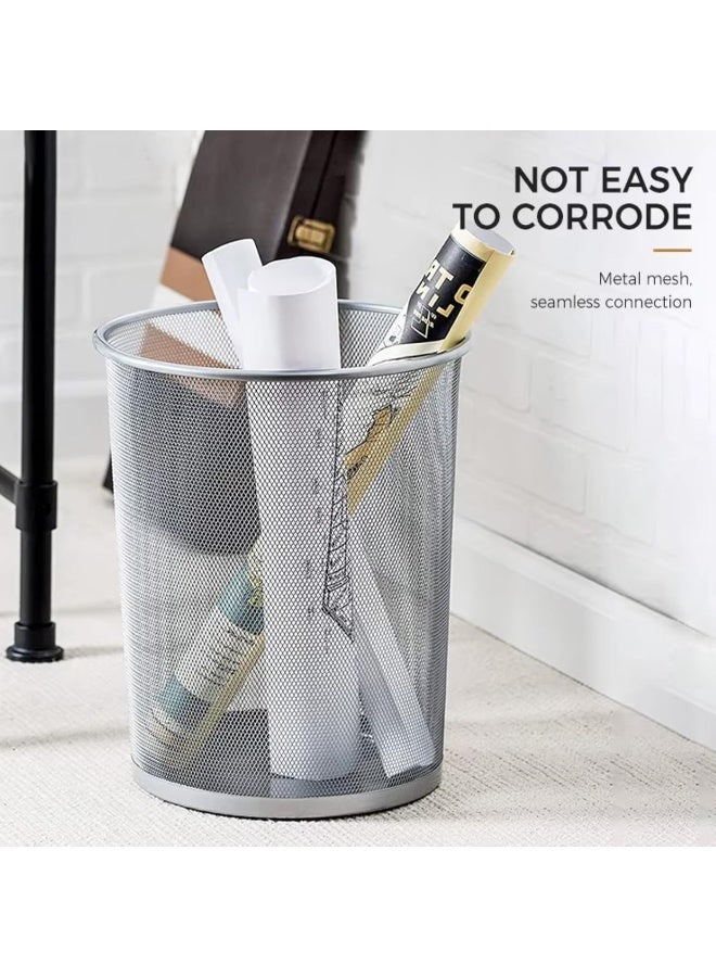 AKC سلة مهملات شبكية – سلة دائرية من الفولاذ الفضي والأسود للمكتب، المنزل، الحمام، غرفة النوم – خفيفة الوزن، متينة، سلة قمامة مفتوحة من الأعلى – أحجام صغيرة/متوسطة/كبيرة (6، فضي - S) - Image 3