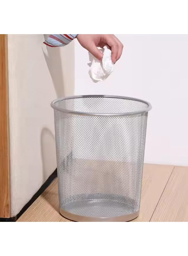 AKC سلة مهملات شبكية – سلة دائرية من الفولاذ الفضي والأسود للمكتب، المنزل، الحمام، غرفة النوم – خفيفة الوزن، متينة، سلة قمامة مفتوحة من الأعلى – أحجام صغيرة/متوسطة/كبيرة (6، فضي - S) - Image 2