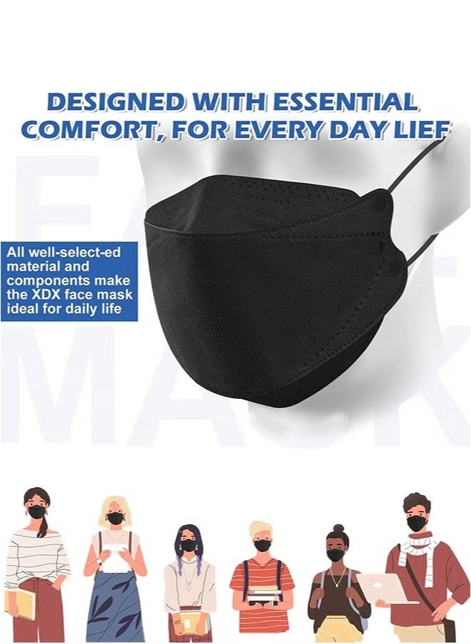 10 Piece Black Disposable Face Masks, 4 Layers Black Masks Individually Wrapped, with Elastic Ear Loop, Breathable and Comfortable Adult Masks - for Office, Outdoor, Daily Use - Image 2