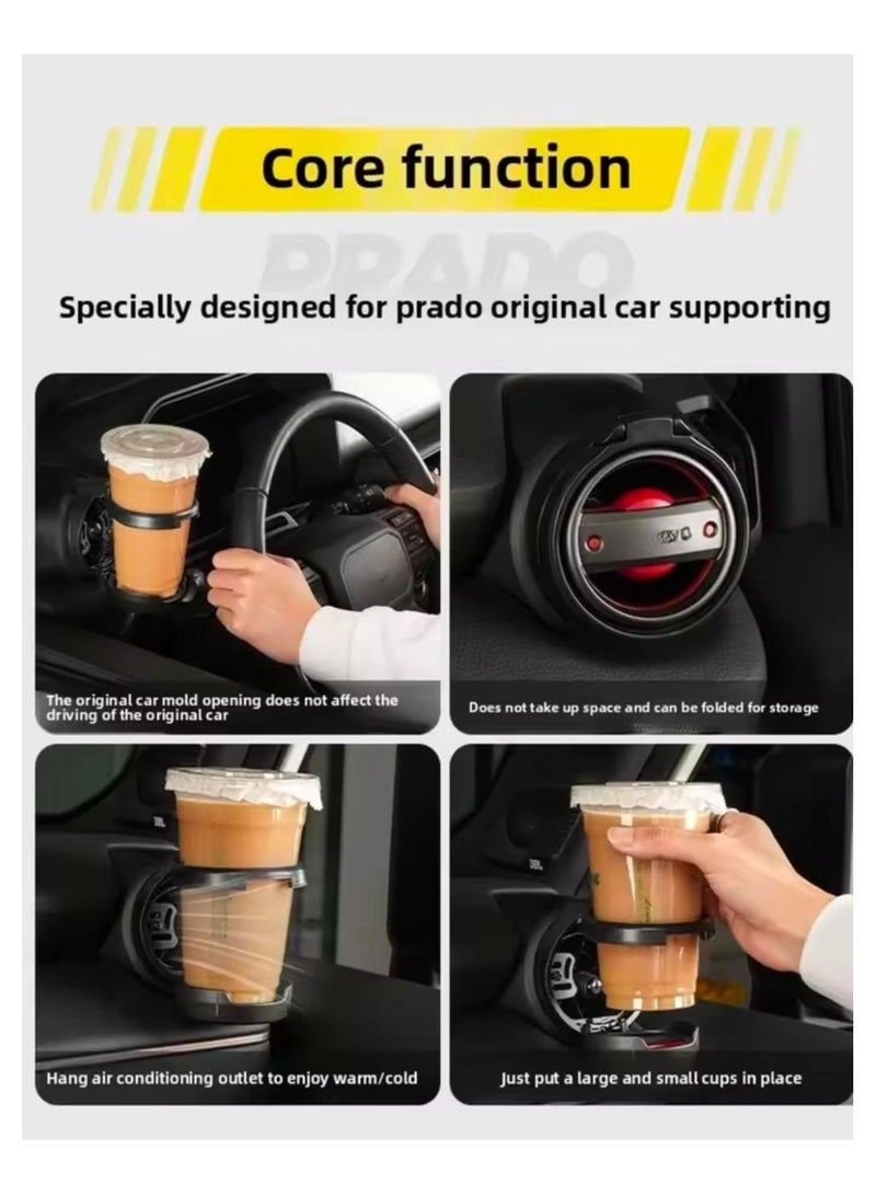 فيريكس حامل أكواب سيارة فاخر لسيارة تويوتا لاند كروزر LC250 موديل 2024–2025 – قابل للطي، يثبت على فتحات المكيف ومثبت على الكونسول الوسطي، مصنوع من مادة ABS باللون الأسود - Image 5