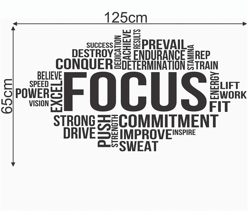 Akki World Pvc 'Focus - Sports Workout Office Corporate Business Inspirational Motivational Quotes Wall Sticker, Self-Adhesive, Smooth Surface, 10 Mm, 1250 Mm - Image 5