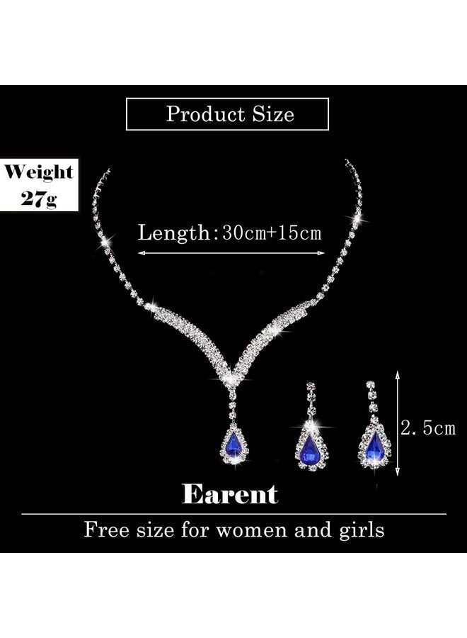 EARENT Bridal Rhinestone Jewelry Set Bride Wedding Necklace Earrings Sets Crystal Choker Necklaces Tassel Dangle Earring Costume Prom Jewelry For Women And Girls(Set Of 2) (Eroyal Blue) - Image 4