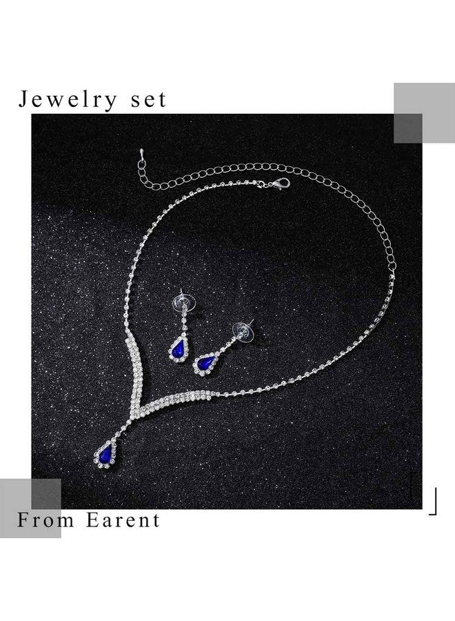 EARENT Bridal Rhinestone Jewelry Set Bride Wedding Necklace Earrings Sets Crystal Choker Necklaces Tassel Dangle Earring Costume Prom Jewelry For Women And Girls(Set Of 2) (Eroyal Blue) - Image 3